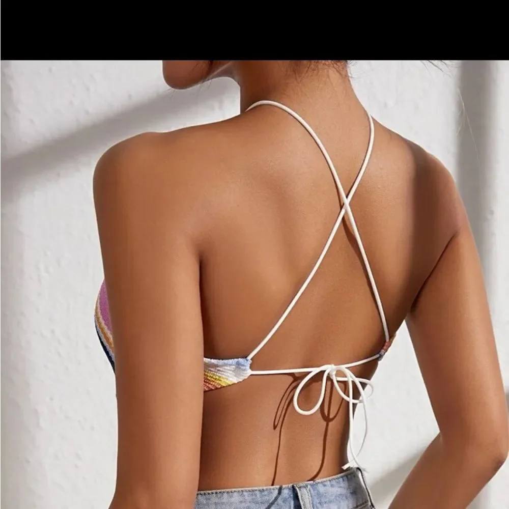 SHEIN Striped Backless Bandana Crop Top - Picture 3 of 7